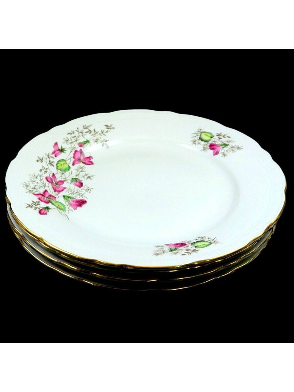 Gebruder Benedikt Wild Flower Set of 4 Bread & Butter Plates Czechoslovakia